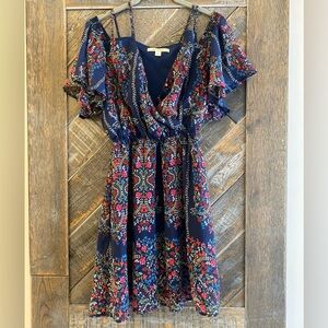 Miami Navy Floral Dress with Ruffle Sleeves